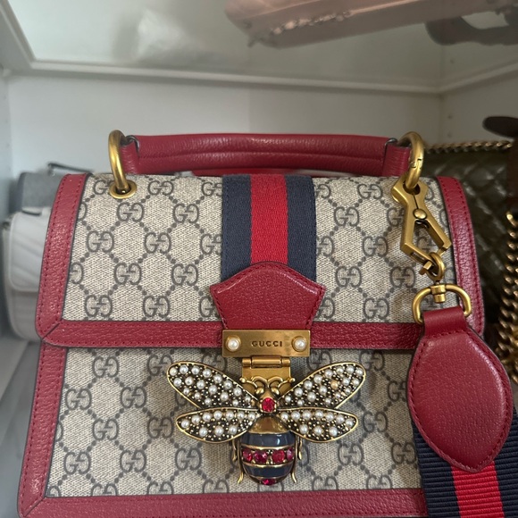 Gucci Handbags - Gucci Red and Beige Mini Bag with Bee Accent